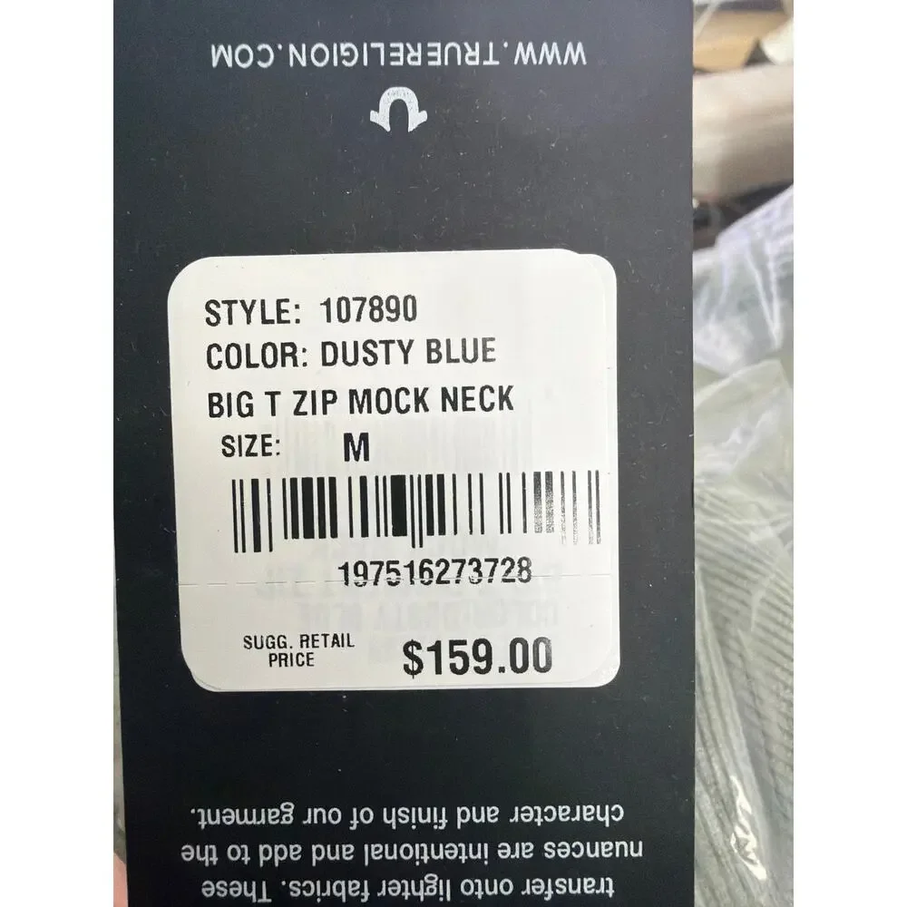 True Religion 107890 Big T Zip Mock Neck Dusty Blue Size Medium New